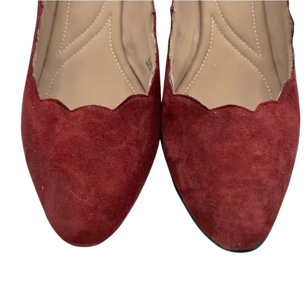 Susina‎ Women's Red Suede Scalloped Edges Wedge Heel Pumps Size 10M